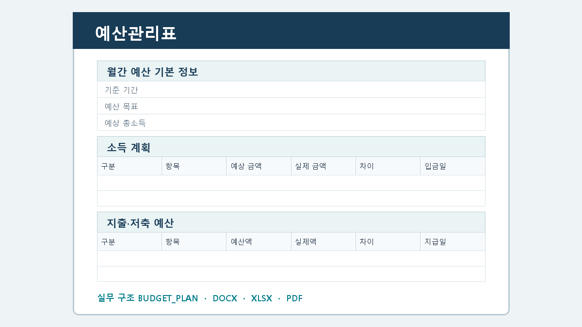 예산관리표 양식 실제 미리보기