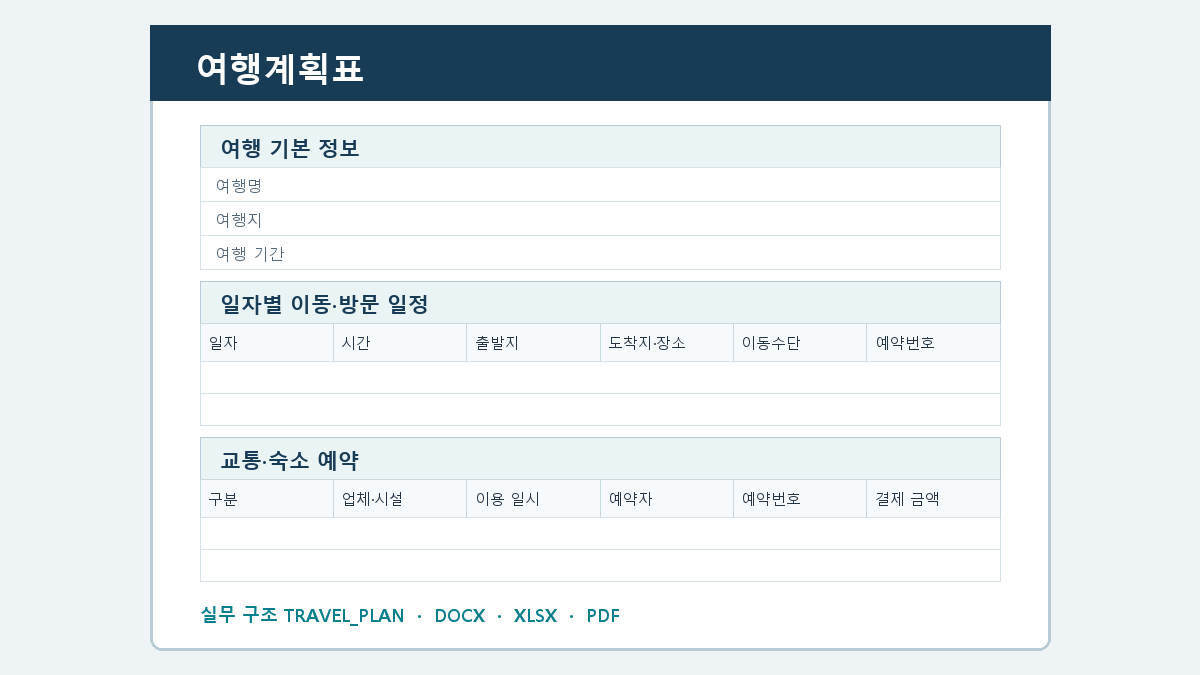여행계획표 양식 실제 미리보기