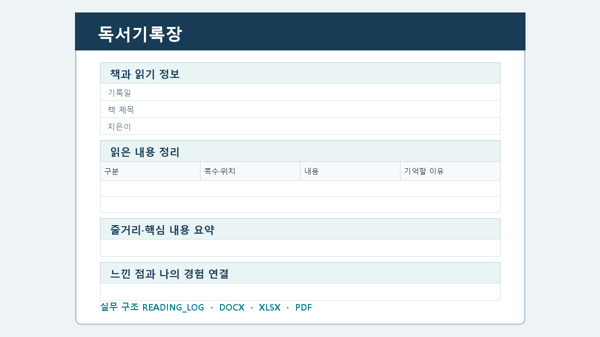 독서기록장 양식 실제 미리보기