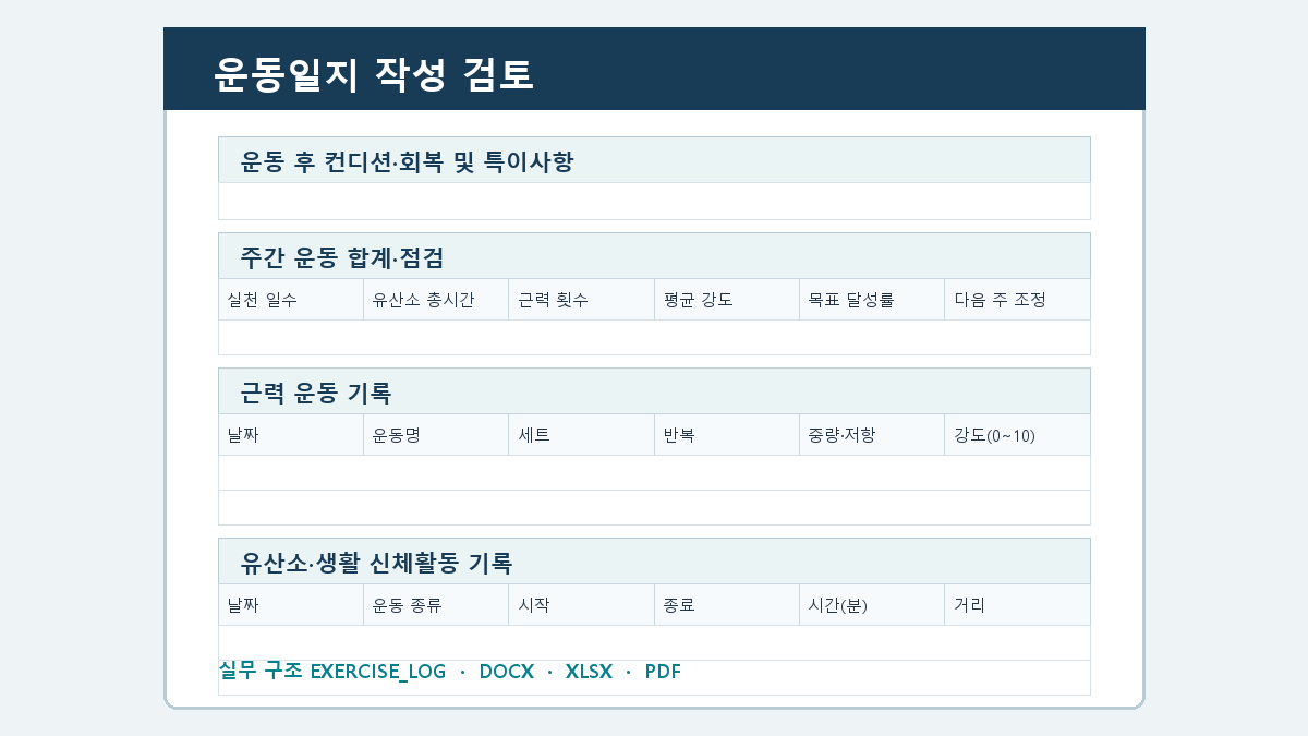 운동일지 양식 작성 순서