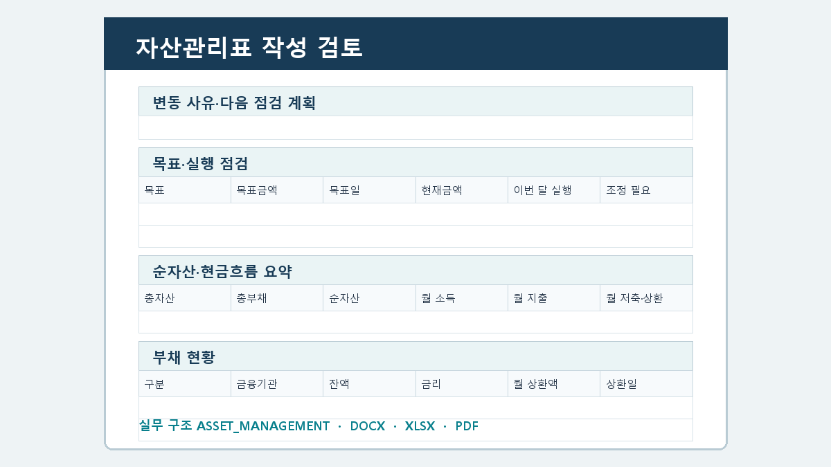 자산관리표 양식 작성 순서